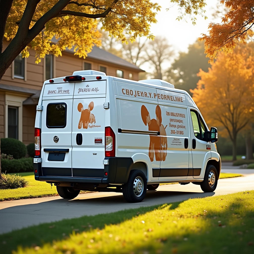 Viyode Mejemu mobile grooming van parked in a residential driveway